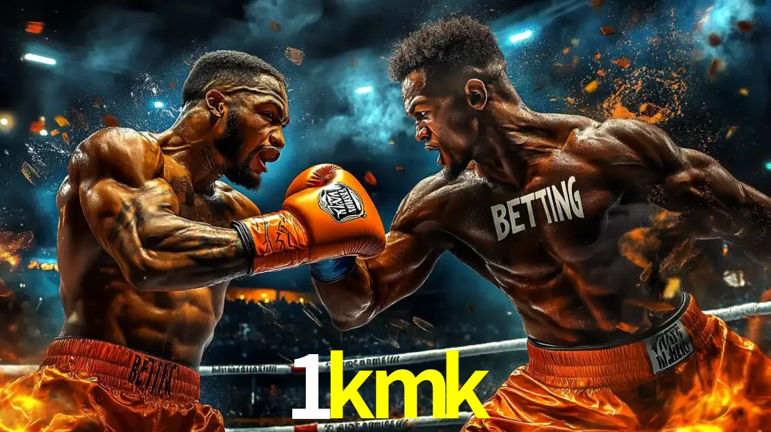 Dois boxeadores em uma luta intensa e explosiva, representando a adrenalina e as oportunidades de apostas em esportes de combate disponíveis na plataforma 1kmk.