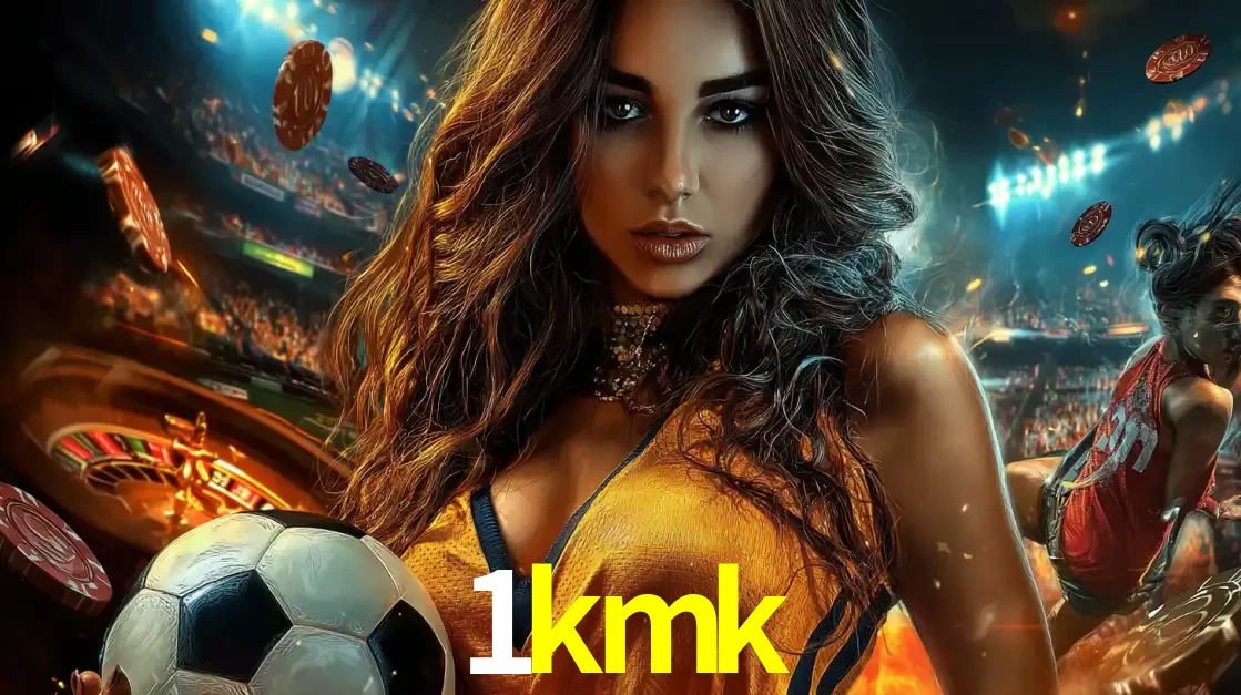 Mulher segurando uma bola de futebol em uma montagem que mistura a paixão esportiva com a emoção da roleta de cassino, tudo disponível na plataforma 1kmk.